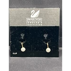 Vintage Swarovski Rhinestone Crystal Clip Pave Earrings Round Dangle Signed